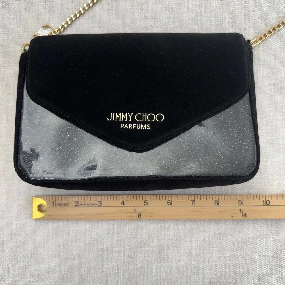 Jimmy Choo Parfums Black Velvet Glitter Crossbody‎ Bag Gold Chain JC Charm